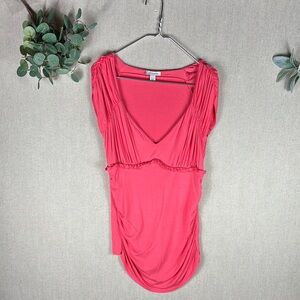 Boston Proper > Pink V Neck Cinched Short Sleeve Top Large